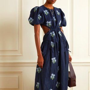 NWT Agua By Agua Bendita Samba Open-Back Embroidered Linen Maxi Dress